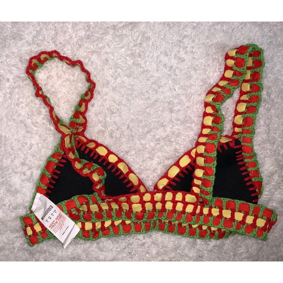 Y2K 2000 Crochet Triangle Bikini Set Rastafarian bae honeymoon anniversary sexy - Picture 3 of 6